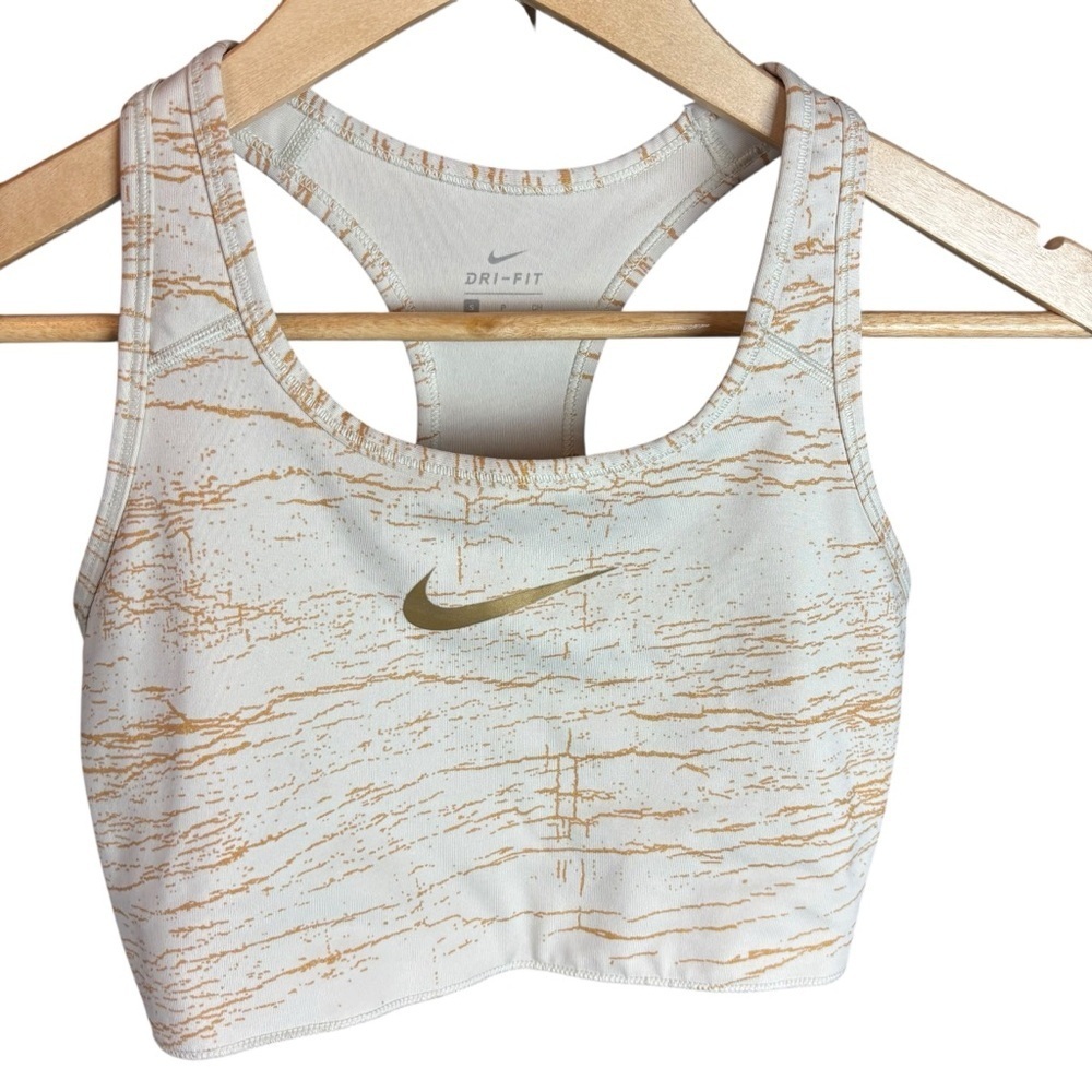 Nike White and Gold Sports Bra with Racerback Design